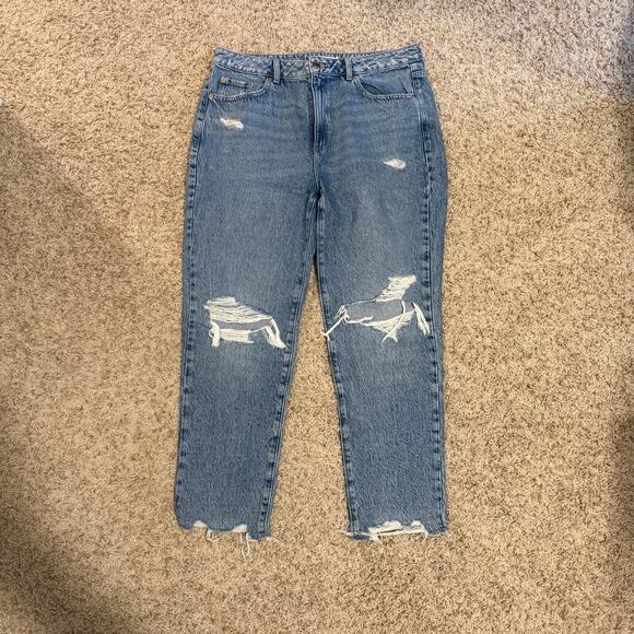 Garage straight Jeans Distressed Medium Wash Mid Rise Raw Hem - Picture 1 of 4
